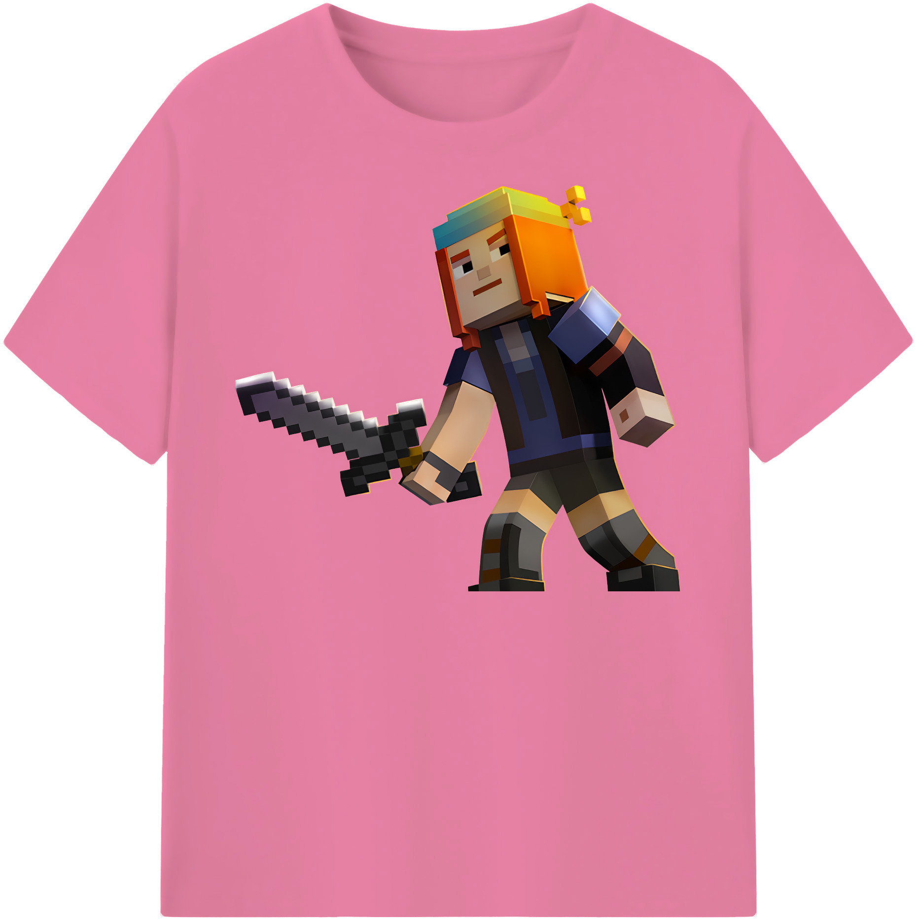 （画像用） マインクラフト ブロックの世界 Minecraft MC Block world 綿100％半袖Tシャツ（フロントプリント）